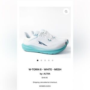 Altra W-Torin 8 White and Teal Sneakers